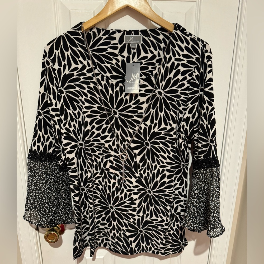 NWT | Size L | JM Collection | Black and White Bell-Sleeved Tunic